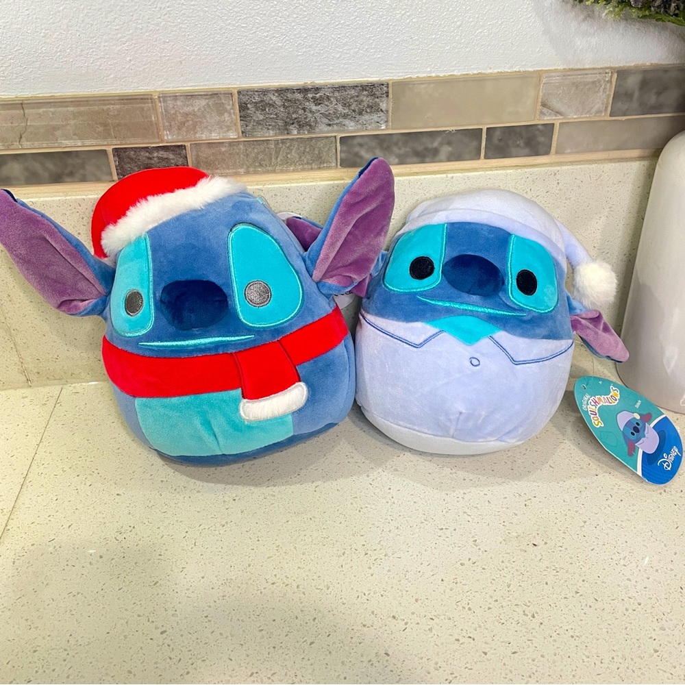 Disney Squishmallows Stitch Holiday Plush Set Santa Hat & Winter Pajamas 2 Pack